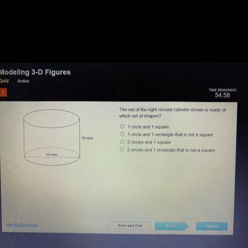 The net of the right circular cylinder shown is made of

which set of shapes?
1 circle and 1 squar