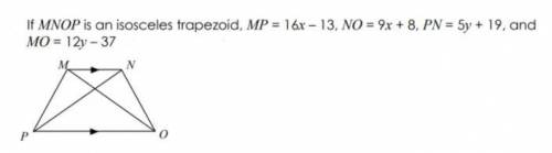 The following is an isosceles trapezoid, solve for y