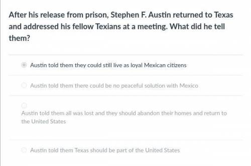 PLEASE HELPPPP

After his release from prison, Stephen F. Austin returned to Texas and ad