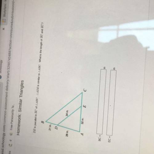 DE is parallel to BC of ABC. ADE is similar to ABC. What is the lenght of BC and EC