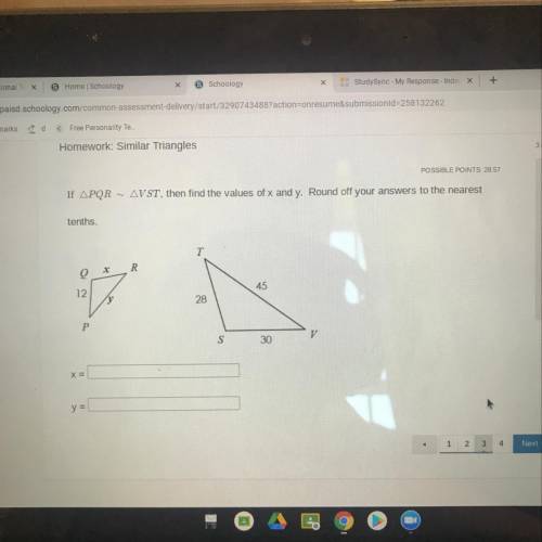 If ΔΡQR

AV ST, then find the values of x and y. Round off your answers to the nearest
tenths.