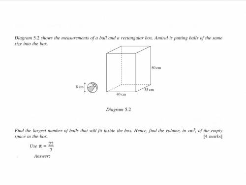 Find the largest number of balls that will fit inside the box. Hence, find the volume in cm3, of th