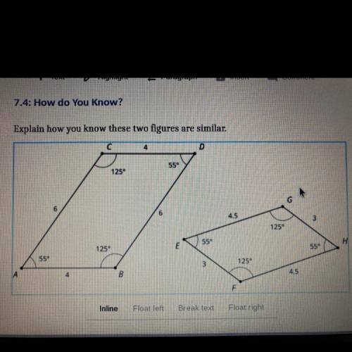 7.4:How do you know?Explain how you know these two figures are similar