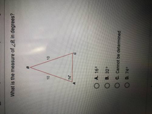 What is the measure of < B in degrees?