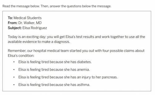 1. Which condition are you investigating?

anemia 
asthma 
diabetes 
injury to the pancreas 
2. Wh