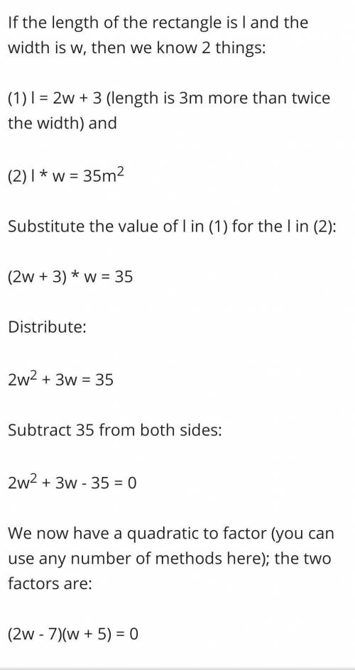 The length of a rectangle is 3 meters greater than twice the width. The perimeter of the

rectangle