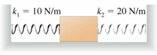 The figure shows two springs (k1 = 10 N/m and k2 = 20 N/m ) attached to a block that can slide on a