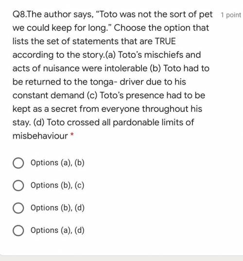 The author days, Toto was not the sort of pet we could keep for long. Choose the option that list