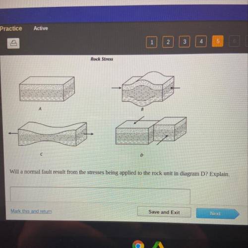 Will a normal fault result from the stresses being applied to the rock unit in diagram D? Explain.