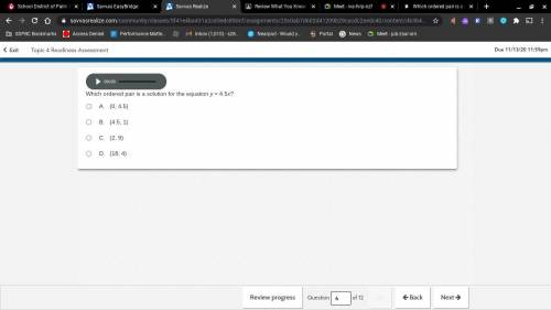 What ordered pair is a solution for the equation y= 4.5x?