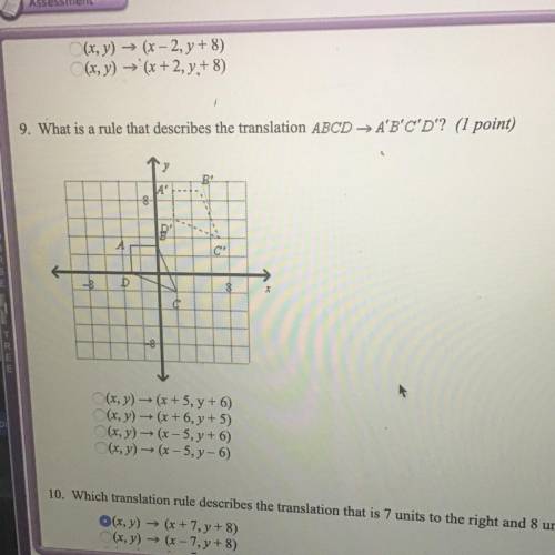 Easy question 20 pointsWhat is a rule that describes the translation ABCD → A'B'C'D?

(x,y) →