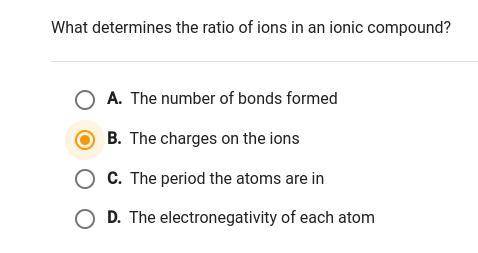 What determines the ratio of ions of an ionic compound? ( see screenshot for options)