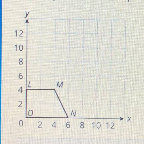 Celia draws quadrilateral LMNO on the coordinate grid to represent the shape and size of the outdoo