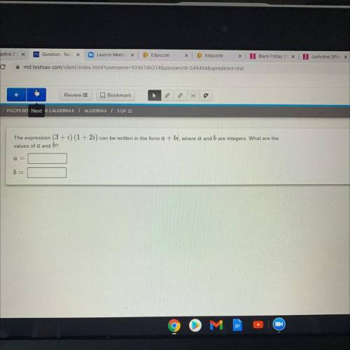 The expression (3 + i)(1+2i) can be written in the form a + bi, where a and b are integers. What ar