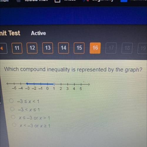 Which compound inequality is represented by the graph?
-5 -4 -3 -2 -1 0 1 2 3 4 5