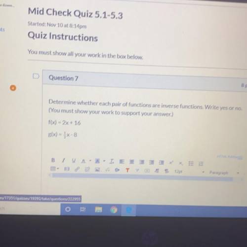 Determine whether each pair of functions are inverse functions. Write yes or no.

(You must show y