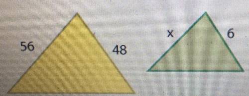 The following two triangles are similar. Find x
A.) 4
B.) 6
C.) 7
D.) 5