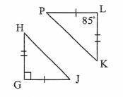 Use the Hinge Theorem to complete the inequality. Diagrams not drawn to scale.

hj kp
A: =
B:>