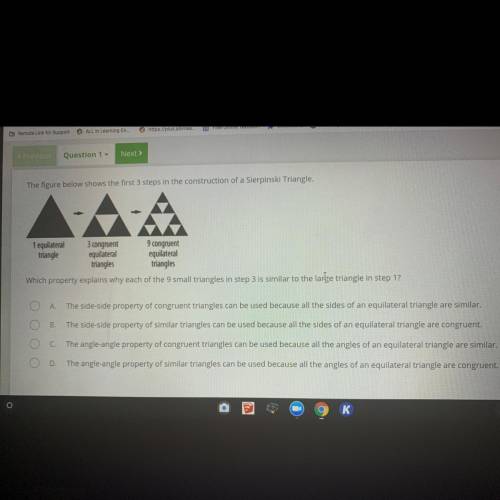 The figure below shows the first 3 steps in the construction of a Sierpinski Triangle.

1 equilate