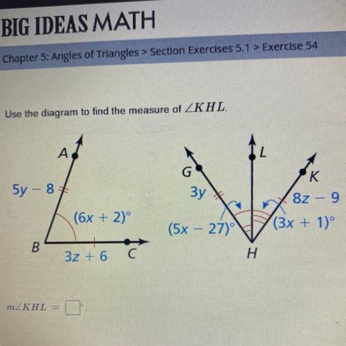 Use the diagram to find the measure of angle KHL.