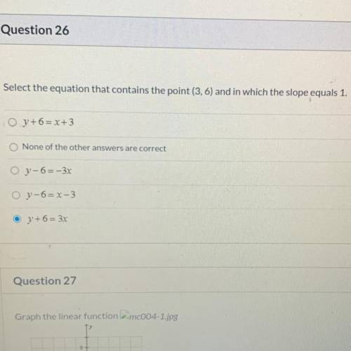 Select the equation that contains the point (3,6) and in which the slope equals 1