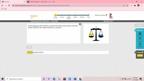 Use the balanced scale to find the conversion factor that can be used to convert the number of bloc