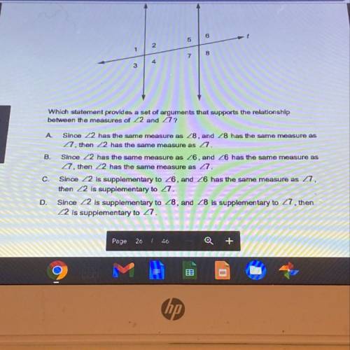 Which statement provides a set of arguments that supports the relationship

between the measures o