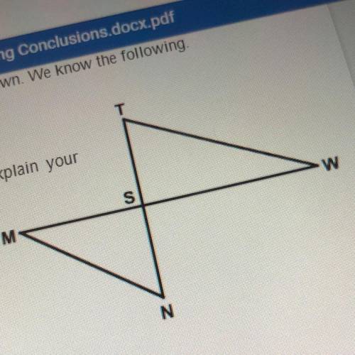 In the diagram shown below, triangle MNS and triangle TWSa are drawn.

Given: MW is the perpendicu