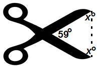 A pair of scissors opens up 59°, what are the base angles of the isosceles triangle created in the