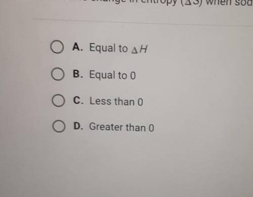 What is the change in entropy (AS) when sodium chloride dissolves in water?