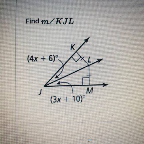 Find mZKIL

(4x + 6)
J
M
(3x + 10) =
Please help fast it DUE IN ONE HOUR please please