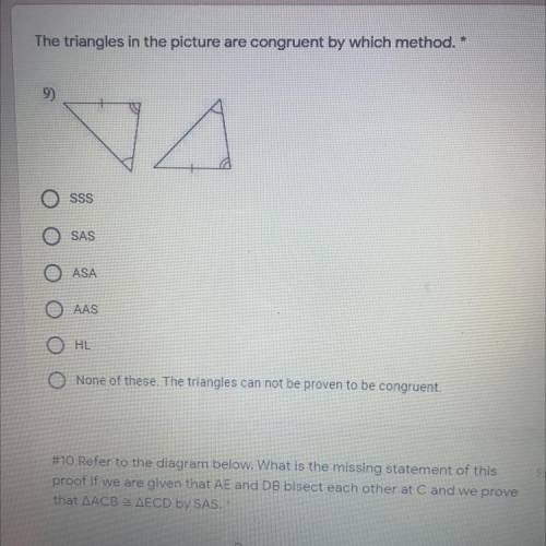 The triangles in the picture are congruent by which method