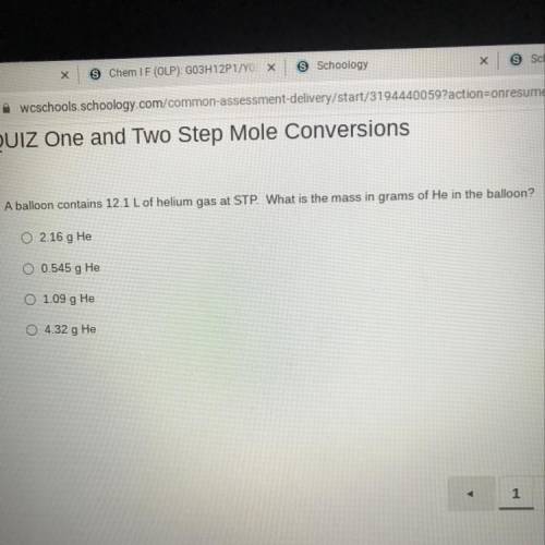 A balloon contains 12.1 L of helium gas at STP. What is the mass in grams of He in the balloon?

O