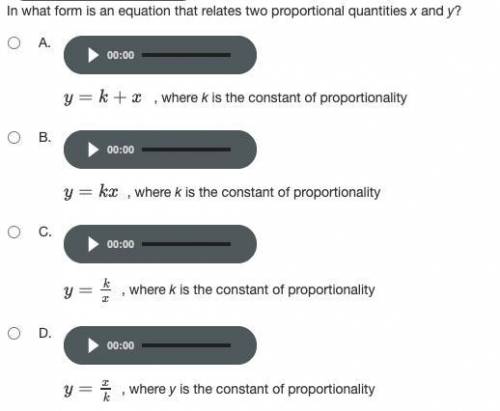 In what form is an equation that relates two proportional quantities x and y?