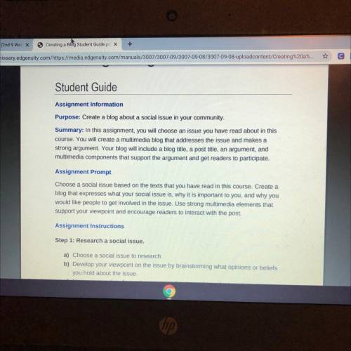 Student Guide

Assignment Information
Purpose: Create a blog about a social issue in your communit