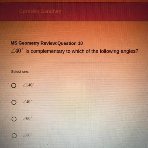 MS Geometry Review:Question 10

240° is complementary to which of the following angles?
Select one