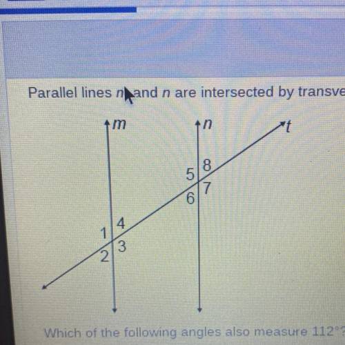 Parallel lines m and n are intersected by transversal t. The measure of angle 1 in the diagram belo