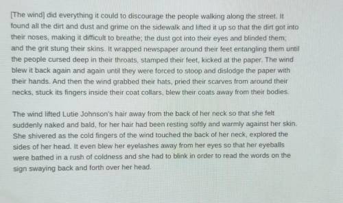 The lines The wind lifted Lutie Johnson's hair away from the back of her neck so that she felt sud