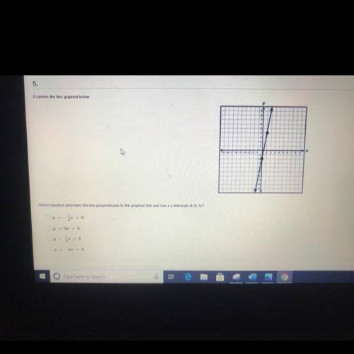 Which equation describes the line perpendicular to the graphed line and has a y intercept at (0,6)