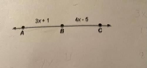 Find AB, BC, and AC

The length of line segment AC is 8x-9. Use the figure above to find the value