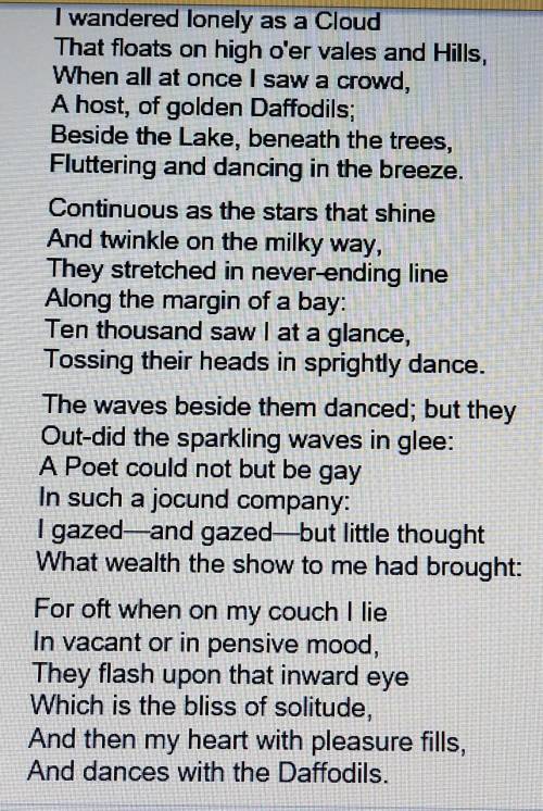 Please Help Me Asap): Read the passage.  I Wandered Lonely as a Cloud By William Wordsworth. ( Qu