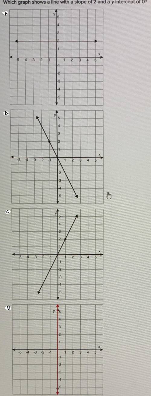 Which graph shows a line with a slope of 2 and a y-intercept of 0?