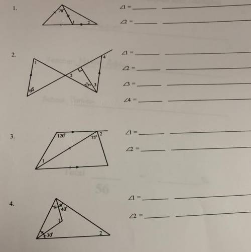 Find the missing angle and state the reason for each answer.