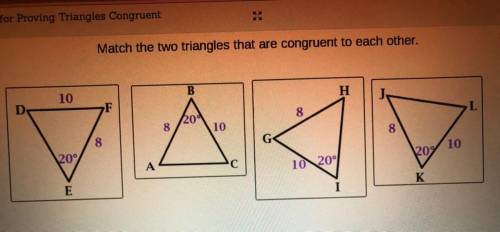 (25 POINTS) Match the two triangles that are congruent to each other. Please also explain :) thanks