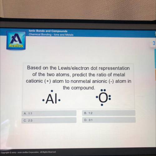 Based on the Lewis/electron dot representation

of the two atoms, predict the ratio of metal
catio