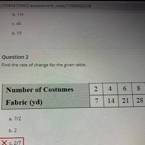 Find the rate of change for the given table.