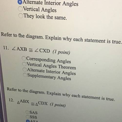 I’m offering 20 points if correct which option is correct

ZAXB = _CXD 
Corresponding Angles
Verti