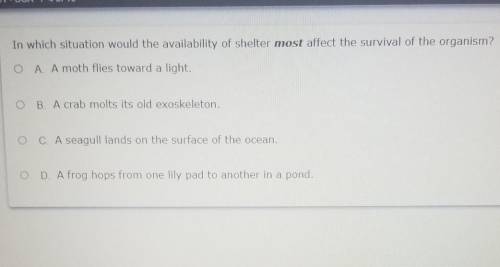 PLEASE HELP In which situation would the availability of shelter most affect the survival of the or