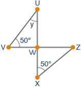 The image shown has two triangles sharing a vertex:

What is the measure of ∠WZX, and why?A. y ove
