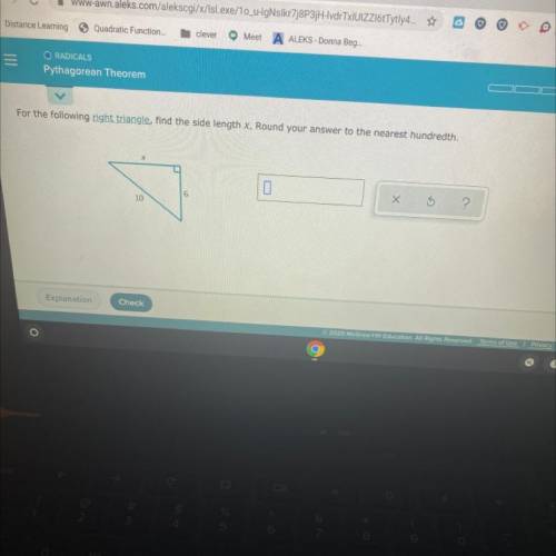 For the following right triangle, find the side length x. Round your answer to the nearest hundredt